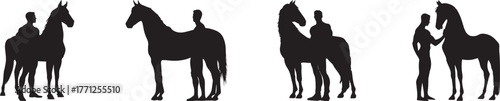 Silhouette of man standing beside horse showing trust, companionship, and bond between human and animal, symbolizing care, friendship, training, and connection in nature and equestrian lifestyle