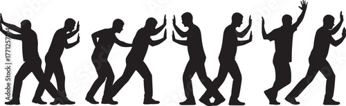 People silhouettes pushing