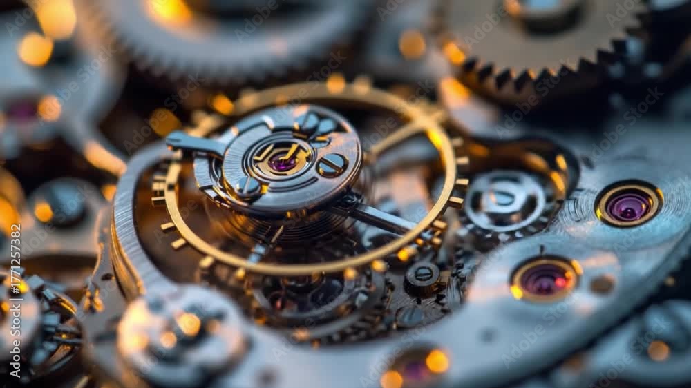 This video showcases detailed close-ups of clockwork machinery. Perfect for educational use or creative projects. Explore the wonders of engineering and design. Generative AI