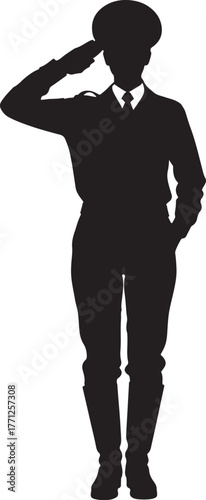 Soldier saluting military uniform hat standing