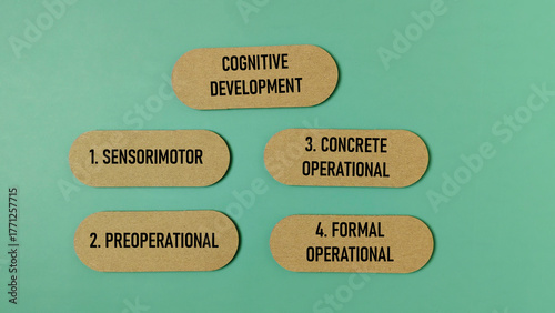 Piaget's Four Stages of Cognitive Development: Sensorimotor, Preoperational, Concrete, and Formal Operational on Kraft Paper Tags