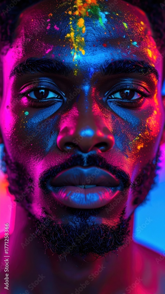 Fototapeta premium Close-up of a Black person with vibrant neon paint