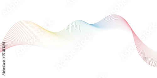 Abstract colorful wave background with smooth gradient lines in pastel tones. Modern flowing motion design, minimal composition, clean white backdrop, suitable for tech, sound, or digital themes.