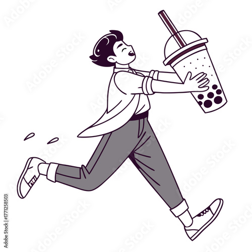 Young Man Shaking Iced Fruit Tea Vector. Perfect for: beverage brand ads, modern drink shop visuals