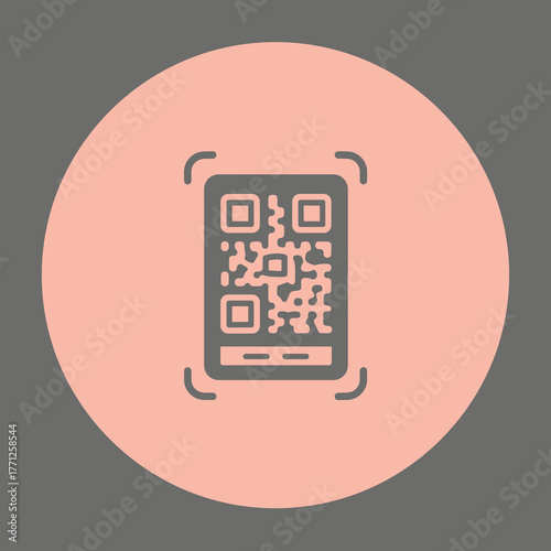 QR code on smartphone displayed in circular design element  