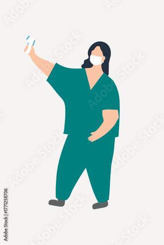 Nurse using temperature screener, healthcare graphic vector