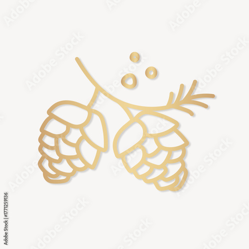 Gold conifer cone collage element vector
