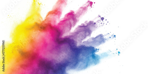 Explosion of vivid colors powder cloud burst vibrant hues abstract background isolated on white background