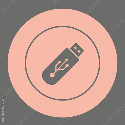USB flash drive icon on pink background in minimalist style  