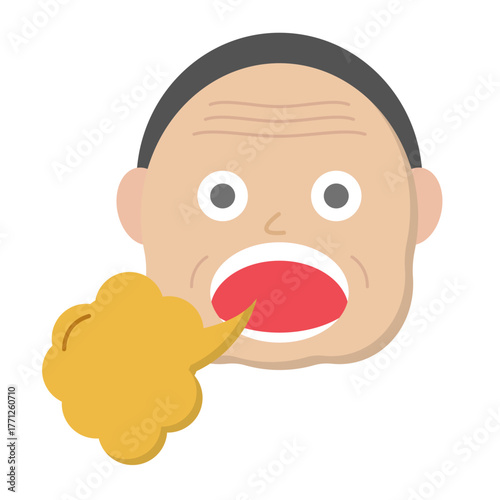 Middle aged man bad breath icon. Vector.