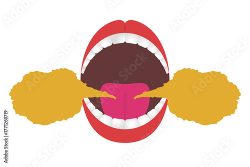 Open mouth bad breath icon. Vector.