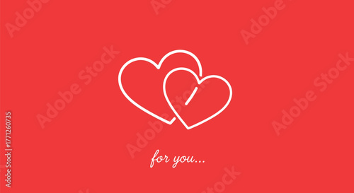 Two white hearts with text for you on red background