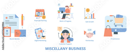 Miscellany Business Flat Banner Web Icon Set Vector Illustration