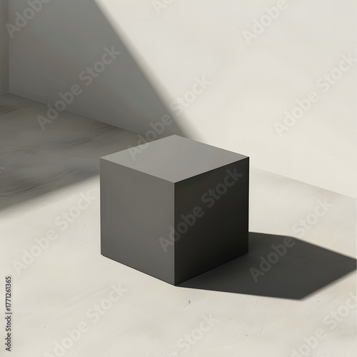 Minimalist Gray Cube Against a Cream Backdrop in Natural Light Simple Elegance