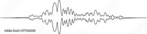 Black white continuous line drawing abstract sound wave audio waveform