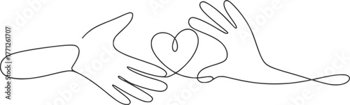 Minimalist line drawing of two hands forming a heart line art love