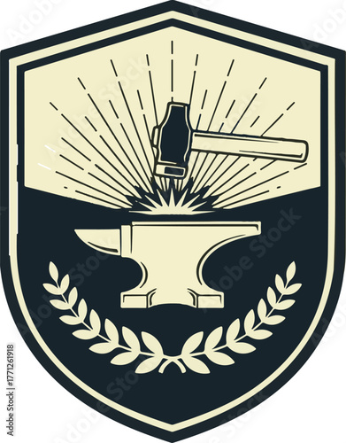 Elegant circular emblem with olive branch design in muted tones