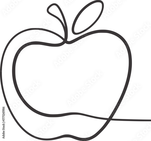 Stylized continuous line drawing of a single apple fruit food line art
