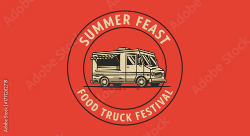 et of food truck festival emblems, badges and design elements