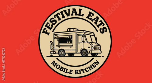 et of food truck festival emblems, badges and design elements
