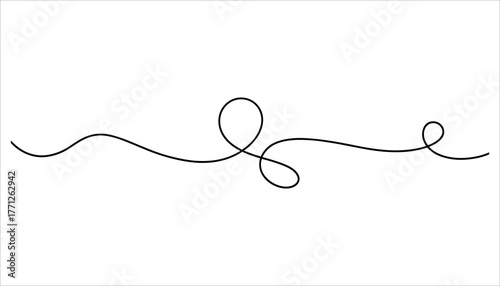 Black continuous line drawing of a flowing ribbon or abstract shape on a white background blank