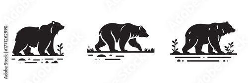 Bear Silhouette Set: Wildlife Nature and Animal Imagery.