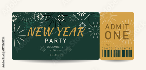 New year party ticket templates invitation. Vector layout for entry passes for festive events, printable or sent email or apps.