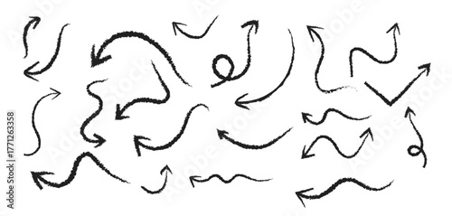 Hand Drawn Doodle Arrows and Symbols Collection on White Background