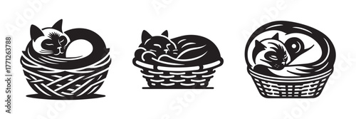 Cats in Baskets: A Trio of Cozy Companions in Monochrome.