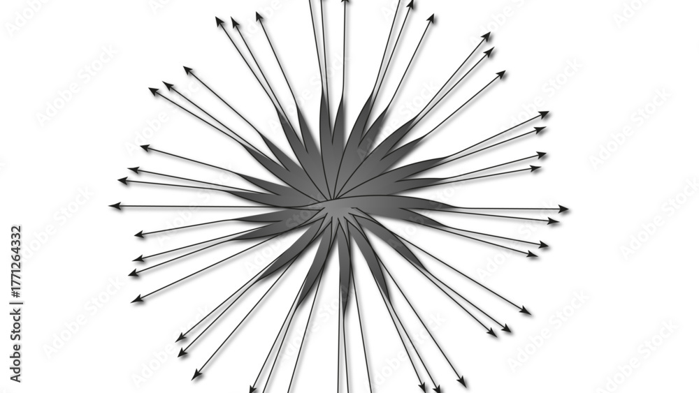 Obraz premium Monochrome abstract starburst graphic on a white background. Black and white radial explosion or spiky geometric pattern.