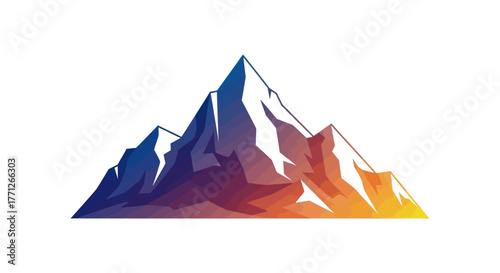 Geometric mountain range illustration with vibrant color gradient and faceted design