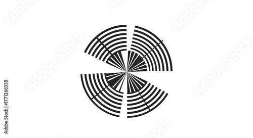 Abstract Black and White Circular Design with Interrupted Lines and Radial Symmetry