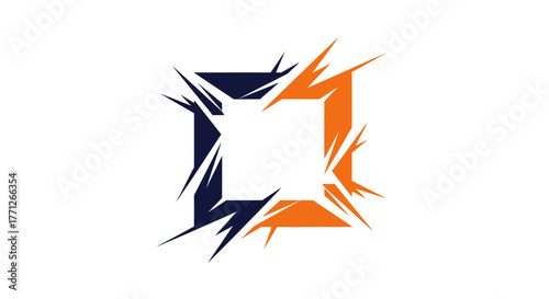 Dynamic square logo design with energetic burst elements for branding and identity