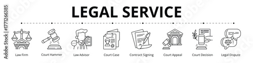 Legal Service Line Banner Web Icon Set Vector Illustration