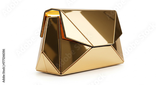 Luxury Gold Metallic Geometric Clutch Bag Isolated on White Background