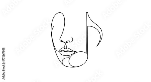 Harmonic portrait: A single line drawing merging a human face with a musical note elegantly