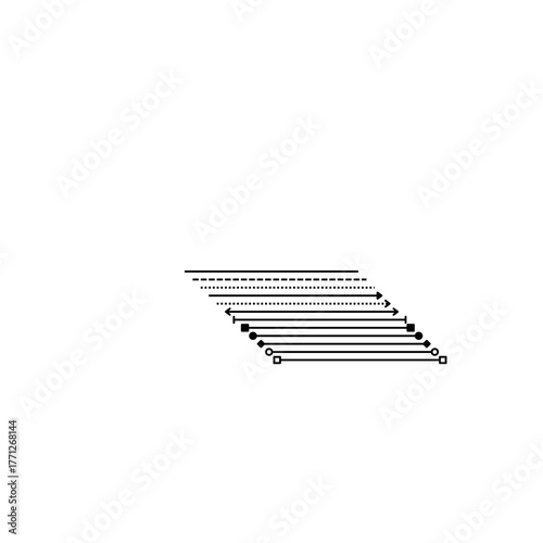 Abstract pattern of line segments and geometric shapes against a white background