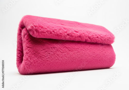 Soft Fuchsia Pink Faux Fur Blanket Folded on White Background