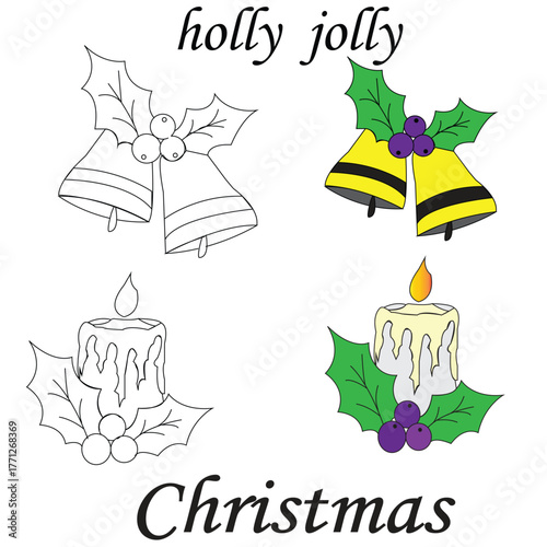 Holly Leaves and Berries Outline | Christmas Decorative Element Vector