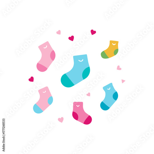 Adorable Cute Baby Socks Scattered on a Clean White Background