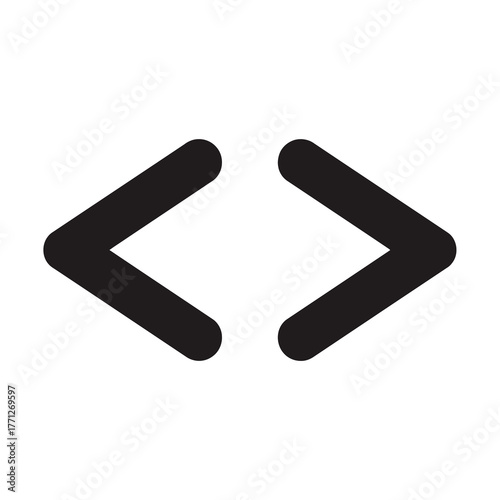 Black angle brackets symbols on a white background, commonly used in programming and web development to denote code or comparison.