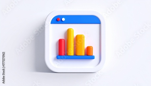 3d icon of aplication with colored chart showing improvement isolated on a white background near colored