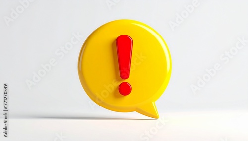 Red round 3D warning exclamation symbol icon vector illustration for web button and internet danger alert attention sign