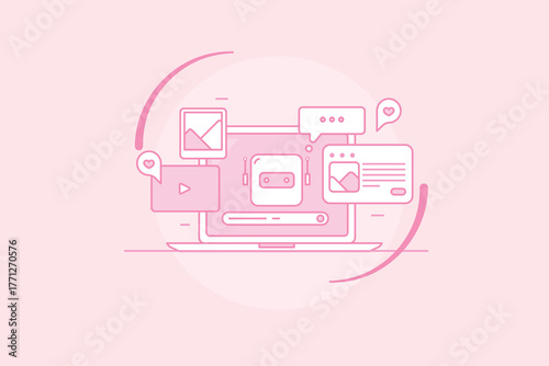 AI interface transform prompt command into dynamic visuals, craft professional brand message and design website with creative technology for digital marketing.