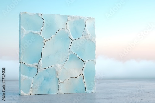 Cracked Ice Texture on Calm Horizon Background with Soft Blue and White Shades