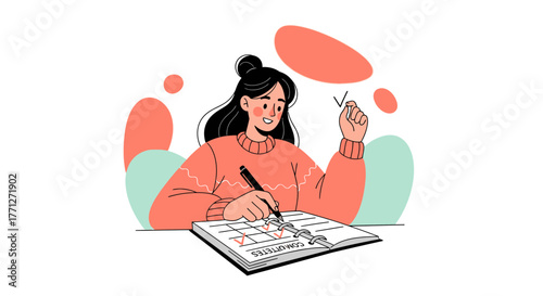Woman is Planning and Organizing, Preparing for Tasks, and Using a Calendar Schedule