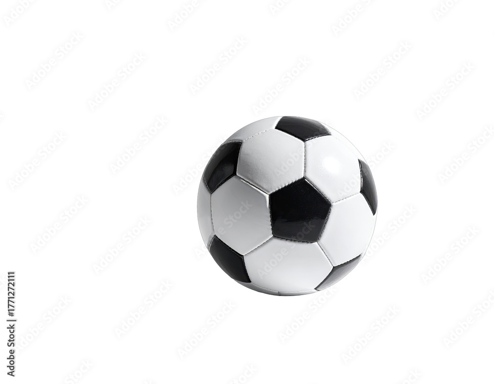Obraz premium B&W soccer ball isolated, right, on deep black background