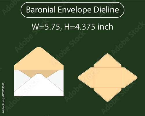 Baronial envelope W 5.75 x H 4.375 inch Dieline Template
