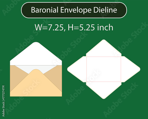 Baronial envelope W 7.25 x H 5.25 inch Dieline Template