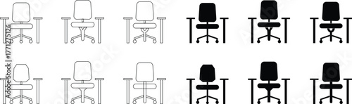 Harmonious icon set, balance, peace, unity, mindfulness, and well-being symbols representing calmness, connection, and spiritual equilibrium for design projects, Logo of modern chair stylized armchair